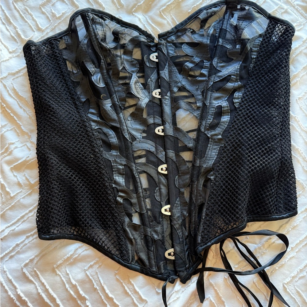 Black Lace Corset with Button Detail